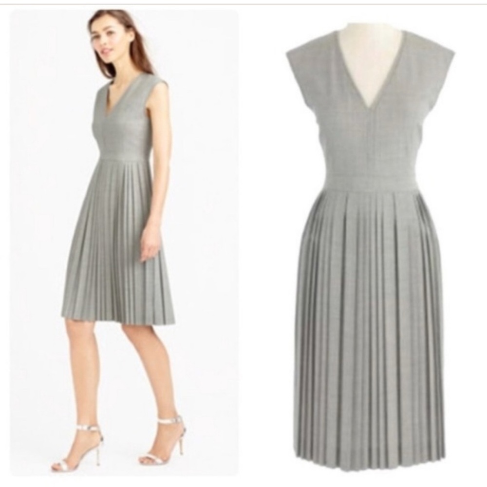J. Crew Gray Midi Dress with V-Neck and Pleats Size12